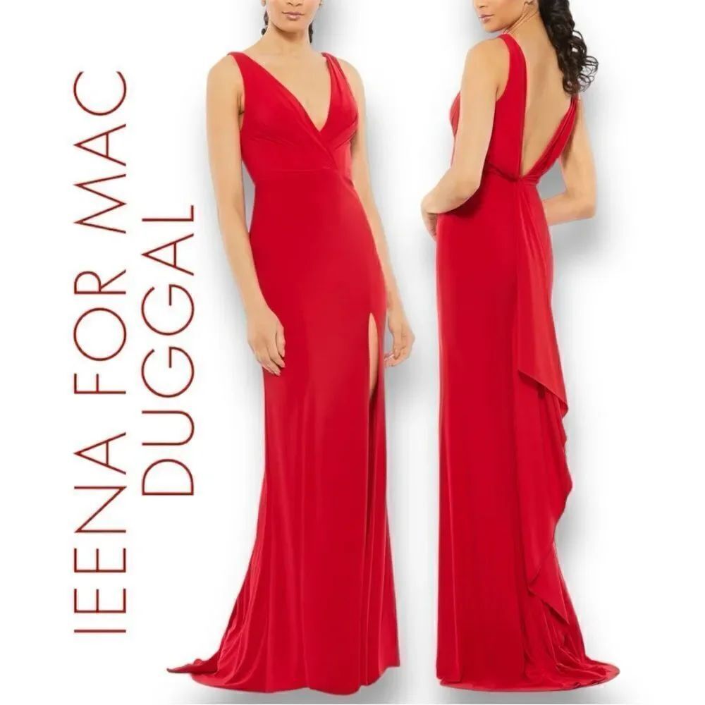 MAC DUGGAL Ieena by Mac Duggal Women’s Sleeveless V-Neck Jersey Gown in Size 12